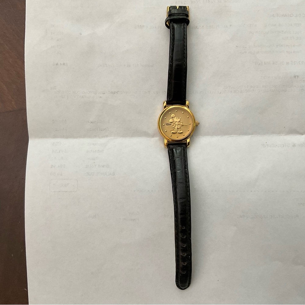 Stylish Gold Face Mickey Mouse Watch with Black Strap